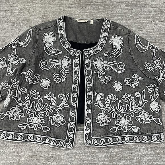Soft Surroundings Jacket Womens 3X Gray Embroidered Boho Cotton Soutache Kimono - Picture 2 of 13